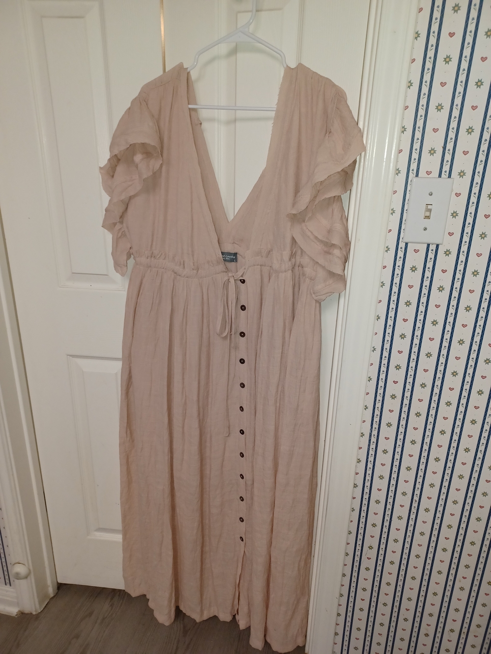 Sweet Lovely By Jen Light Pink Flutter Sleeve Button-Front Maxi Dress